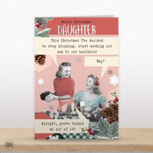 Merry Christmas Daughter Stop Drinking And Eat Healthier! Silver Foiled Christmas Card