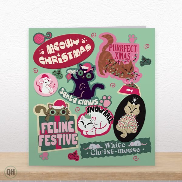 Meowy Christmas, Feline Festive - Funny Cat-Themed Christmas Card
