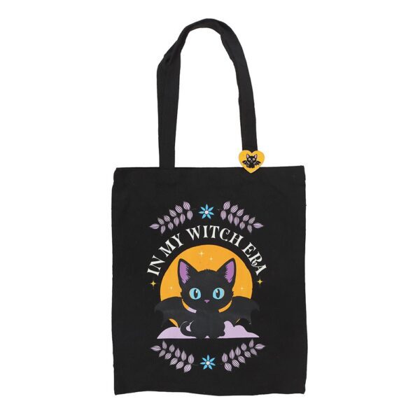 In My Witch Era Bat Cat Polycotton Tote Bag with Enamel Pin - Image 2