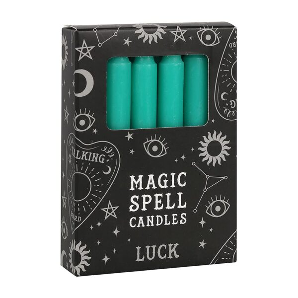 Pack of 12 Green 'Luck' Spell Candles - Image 2