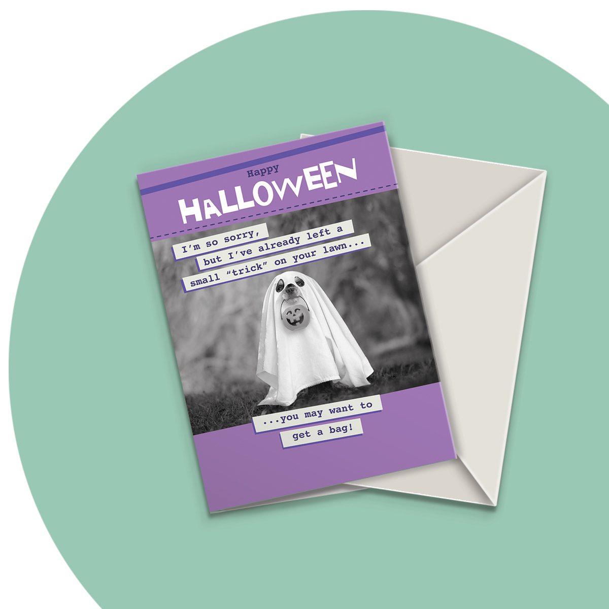 Dog Ghost Halloween Card – A Little Trick on the Lawn - Image 2