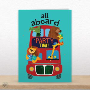 All Aboard, Party Time Animal Bus - Art Card By Paul Delaney
