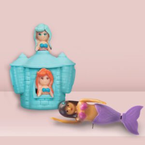 STRETCHY MERMAID CASTLE WITH MYSTICAL MERMAIDS AND WIND UP MERMAID BATH TOY (COLOURS VARY)