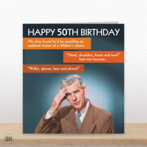 50th Birthday, Wallet, Glasses, Keys And Phone - Funny 50th Card