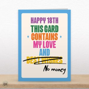 18th Birthday, This Card Contains My Love And No Money! - Funny 18th Card