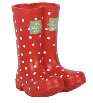 Small Red & White Polka Dot Resin Welly Boot Planter