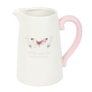 White Butterfly Ceramic Flower Jug With Sentimental Quote