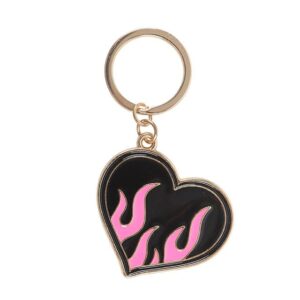 Burning Heart Keyring Flaming Heart Y2K Keychain