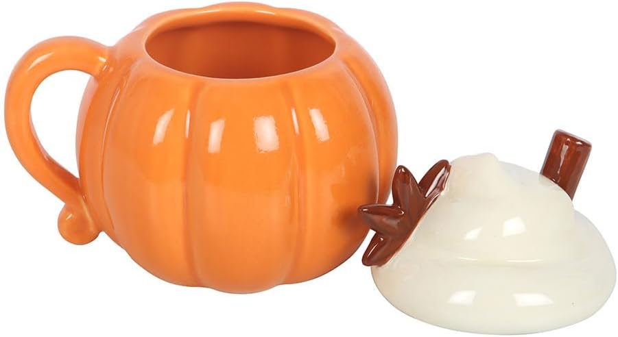 Pumpkin Cream Lidded Mug - Ceramic Cup for Hot Autumn Drinks - Image 2