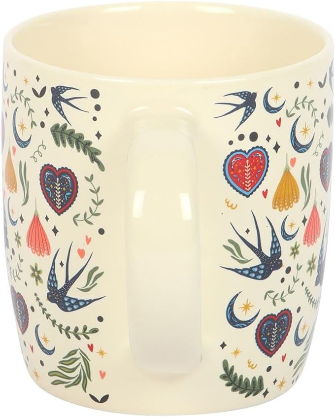 Midnight Bloom Folk-Inspired Mugs Set of 2 – Dark Floral Design - Image 3