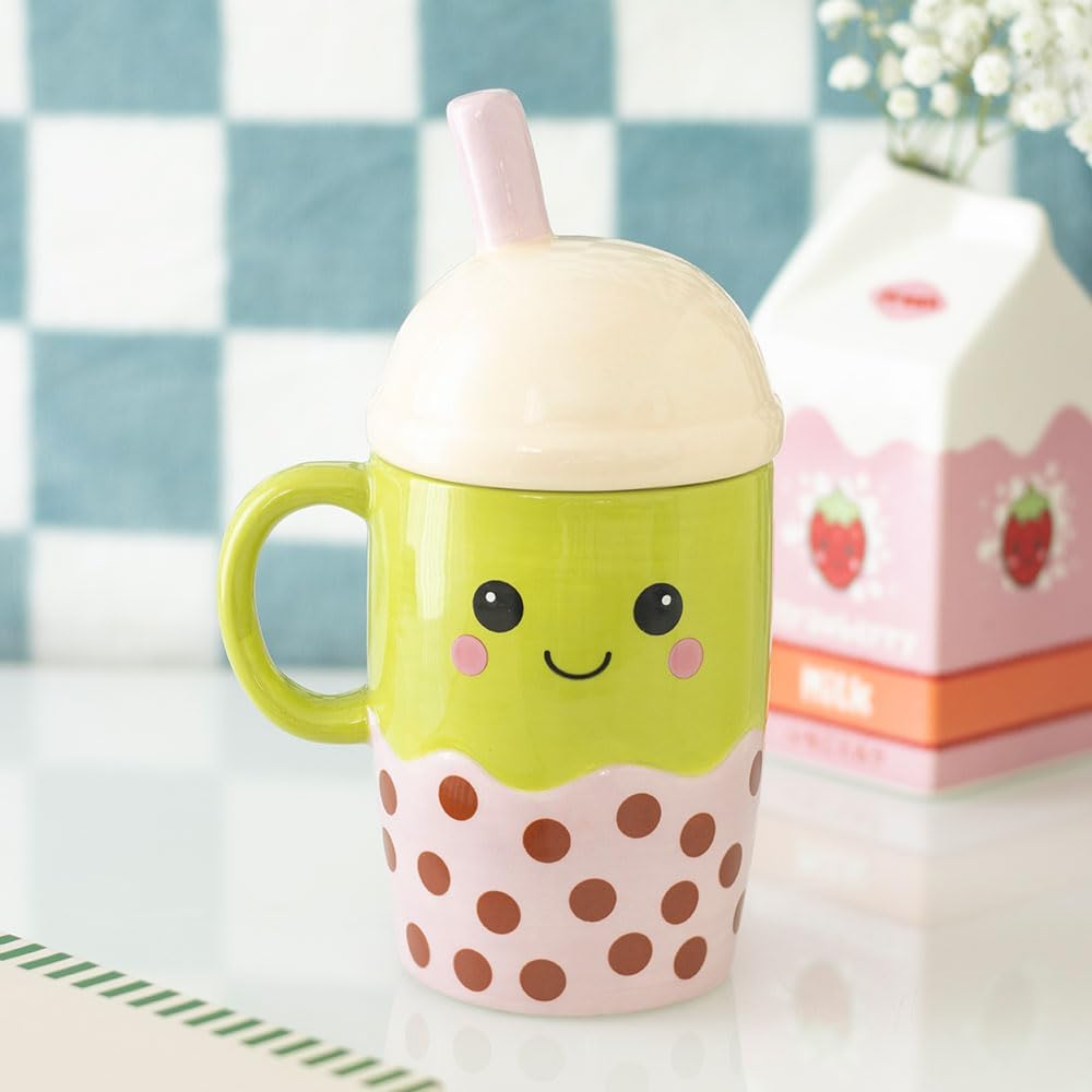 Kawaii Bubble Tea Lidded Mug - Image 2