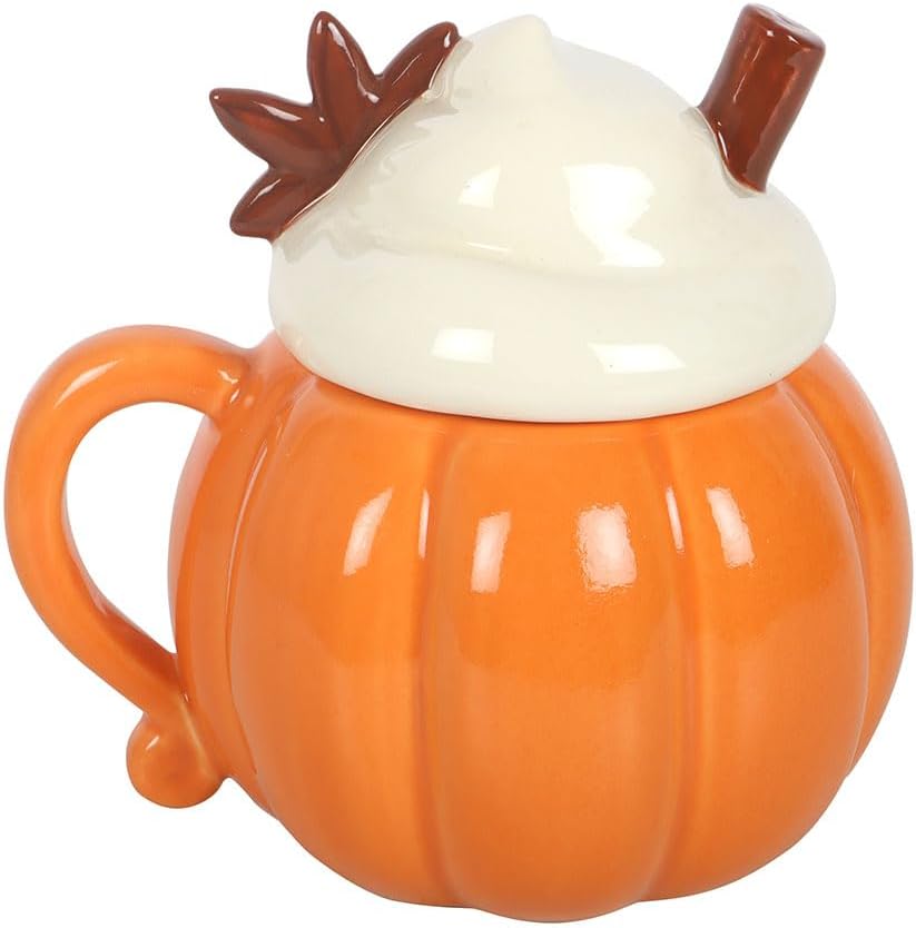 Pumpkin Cream Lidded Mug - Ceramic Cup for Hot Autumn Drinks - Image 5