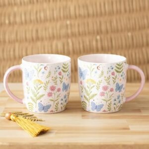 Luna Bloom Floral Mugs Set of 2 – Ceramic Coffee & Tea Cups