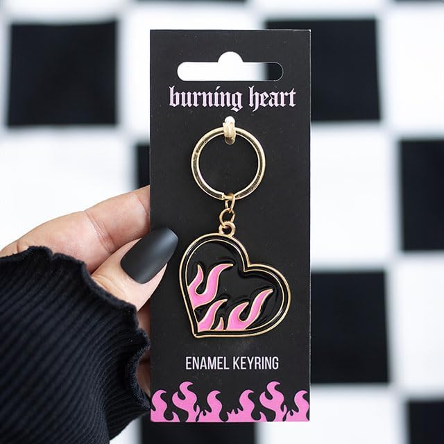 Burning Heart Keyring Flaming Heart Y2K Keychain - Image 2