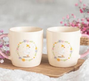 Floral Duck Mugs Set of 2 – Ceramic Coffee & Tea Cups