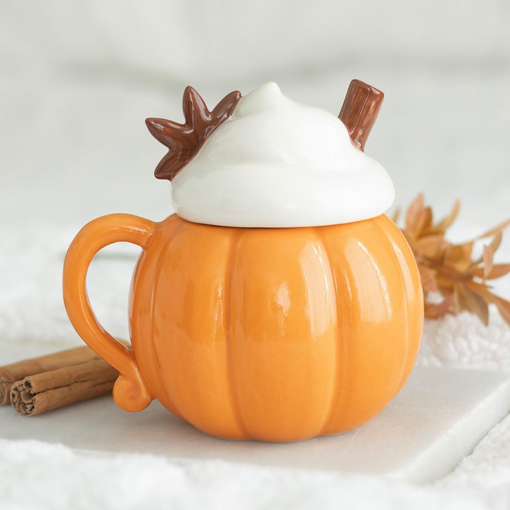 Pumpkin Cream Lidded Mug - Ceramic Cup for Hot Autumn Drinks - Image 4