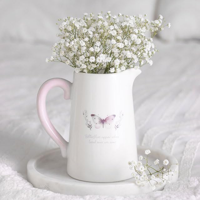 White Butterfly Ceramic Flower Jug With Sentimental Quote - Image 3