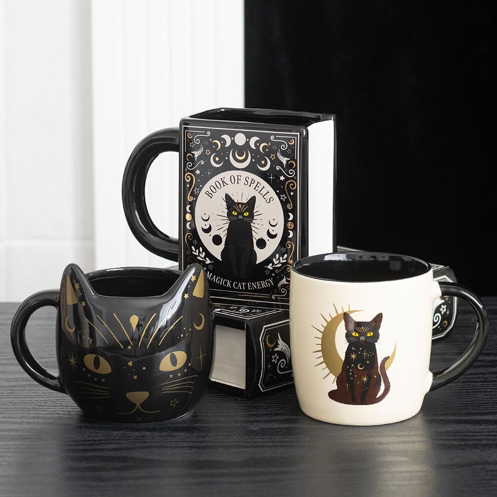 Black Cat Magick Book of Spells Mug - Unique Book Shaped Design - Image 2
