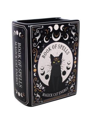 Black Cat Magick Book Shaped Flower Vase – Gothic Cat Home Décor