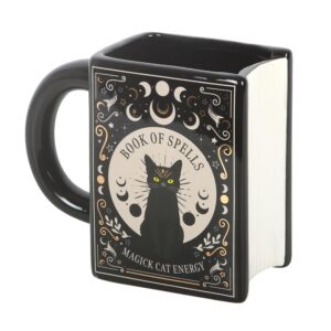 Black Cat Magick Book of Spells Mug - Unique Book Shaped Design