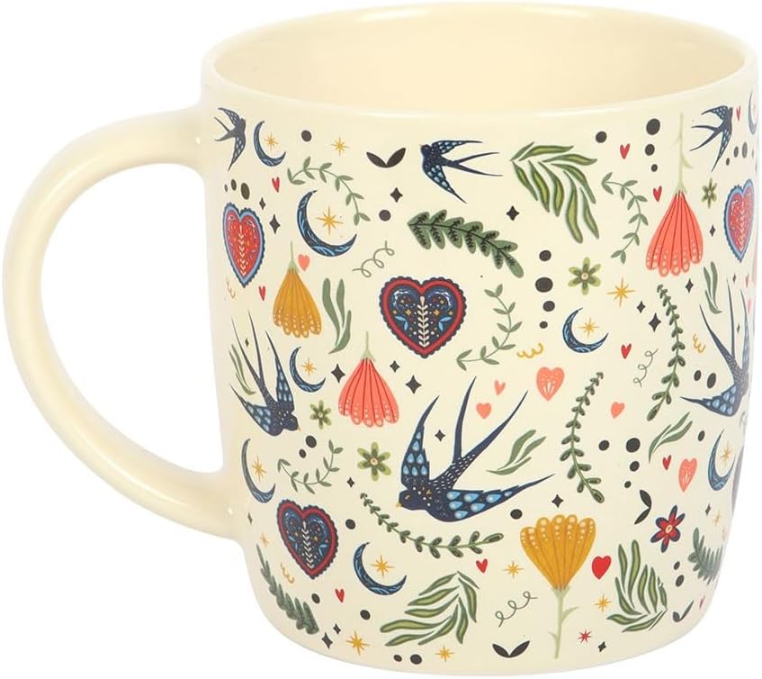 Midnight Bloom Folk-Inspired Mugs Set of 2 – Dark Floral Design - Image 2
