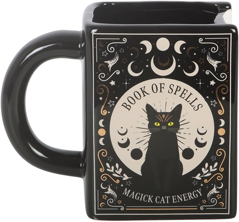 Black Cat Magick Book of Spells Mug - Unique Book Shaped Design - Image 3