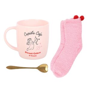Cupid’s Café Mug Spoon and Socks Set Pink Valentine’s Gift Set