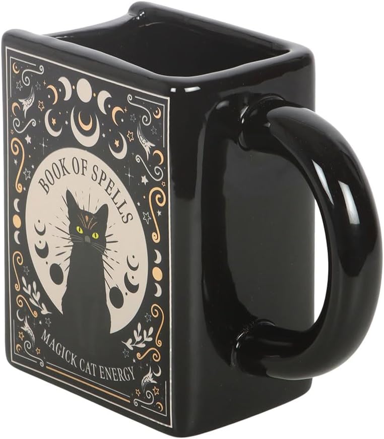 Black Cat Magick Book of Spells Mug - Unique Book Shaped Design - Image 4