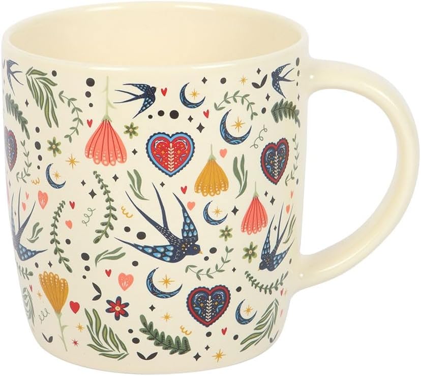 Midnight Bloom Folk-Inspired Mugs Set of 2 – Dark Floral Design - Image 4