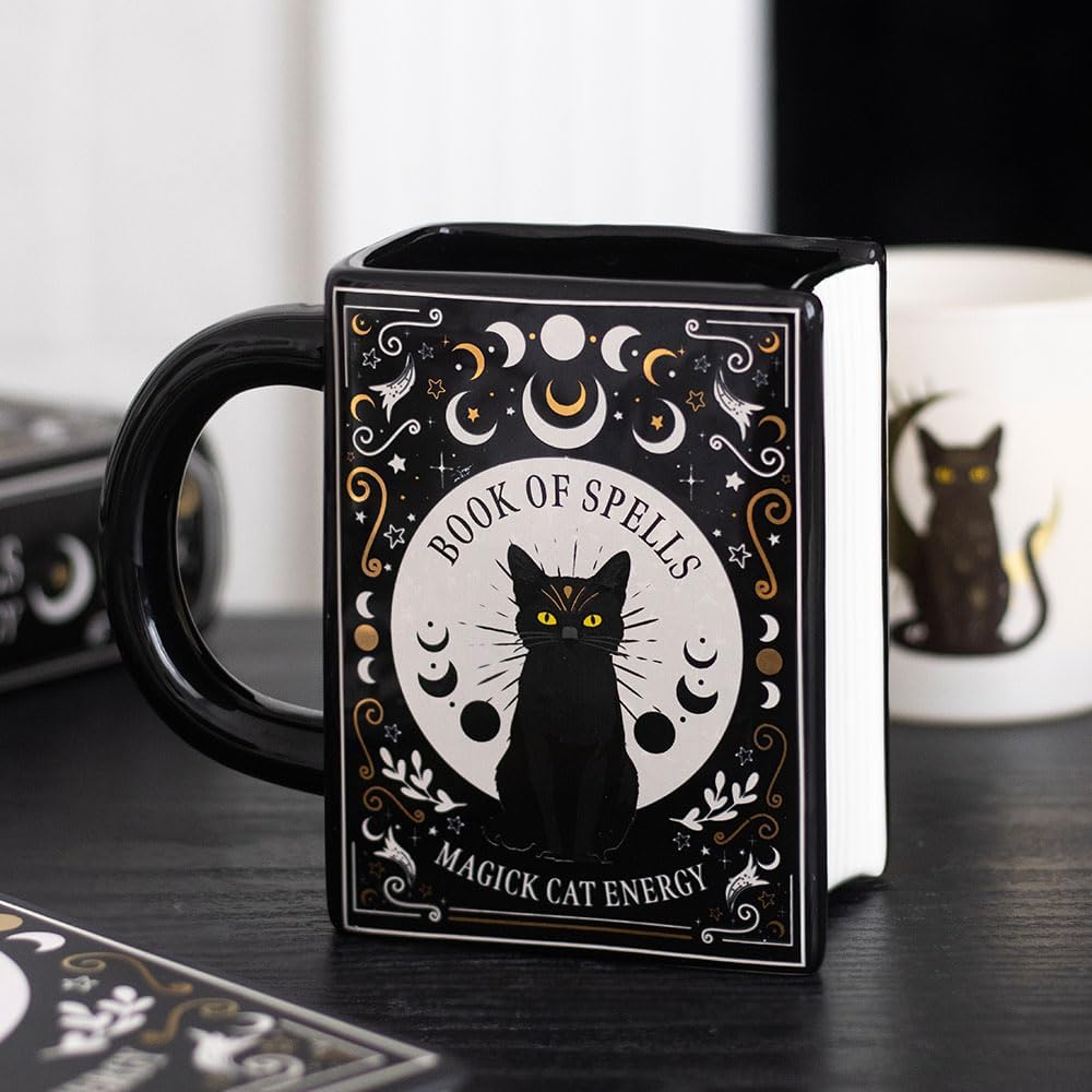 Black Cat Magick Book of Spells Mug - Unique Book Shaped Design - Image 5