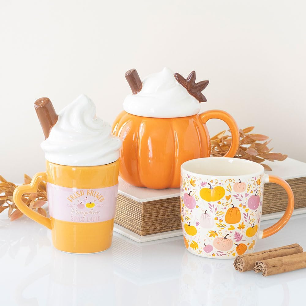 Pumpkin Cream Lidded Mug - Ceramic Cup for Hot Autumn Drinks - Image 3