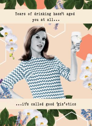 Funny Gin Birthday Card – Good ‘Gin’etics Joke Vintage Humour