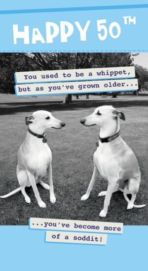 Funny 50th Birthday Card – Whippet Soddit Dog Design