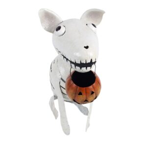 Metal Skeleton Dog Ornament with Pumpkin – Halloween Decoration