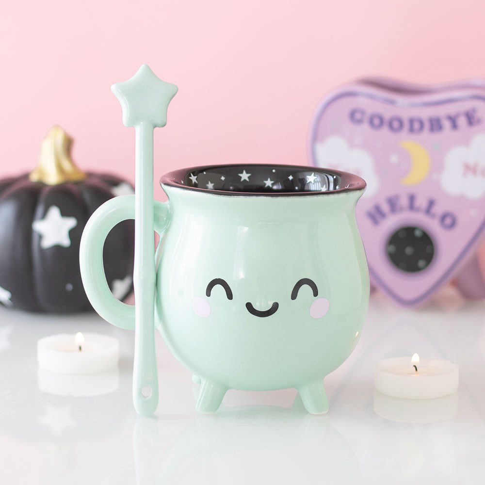 Mint Green Cauldron Mug with Wand Stirrer - Image 2