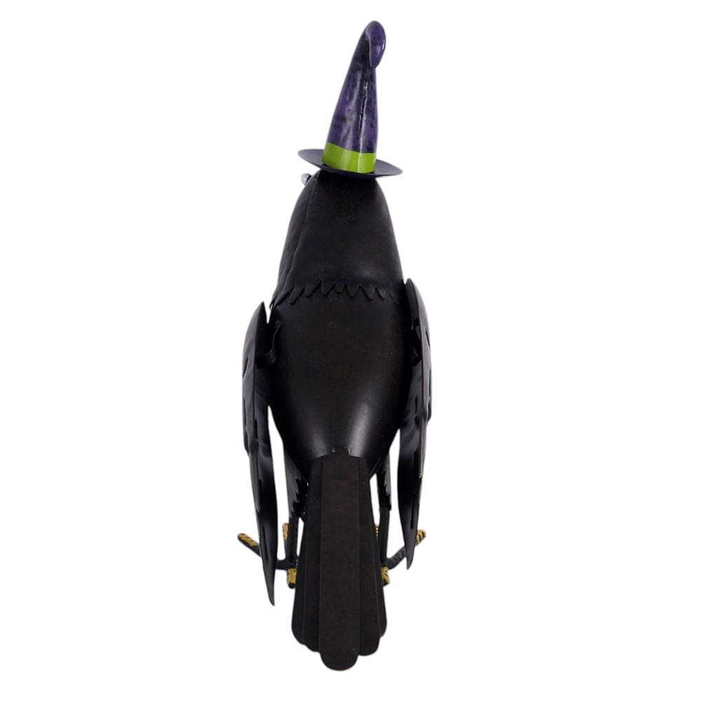Metal Raven Ornament with Witch Hat